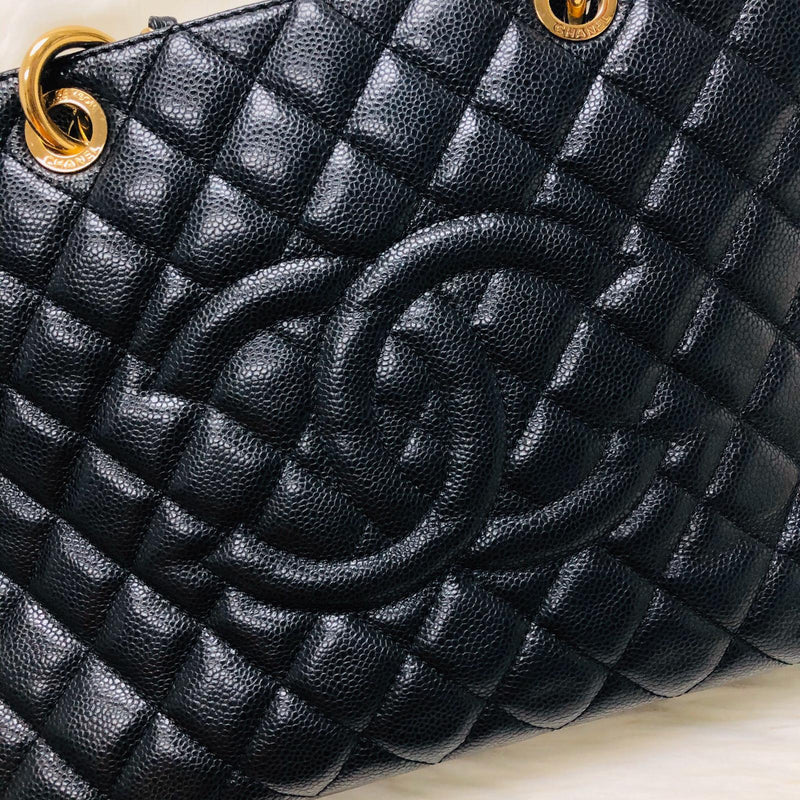 Chanel Caviar Grand Shopping Tote GST Black Gold Hardware – Coco Approved  Studio