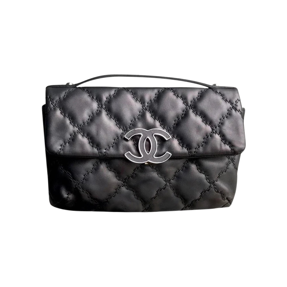 Seasonal quilted Flap Black CC Top Handle Bag