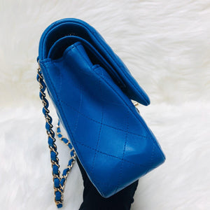 Medium Double Flap Lambskin Classic Bag with Light GHW in Electric Blue