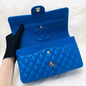 Medium Double Flap Lambskin Classic Bag with Light GHW in Electric Blue