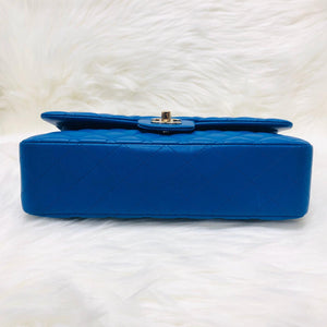 Medium Double Flap Lambskin Classic Bag with Light GHW in Electric Blue