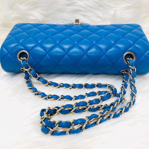 Medium Double Flap Lambskin Classic Bag with Light GHW in Electric Blue