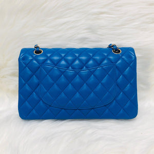 Medium Double Flap Lambskin Classic Bag with Light GHW in Electric Blue