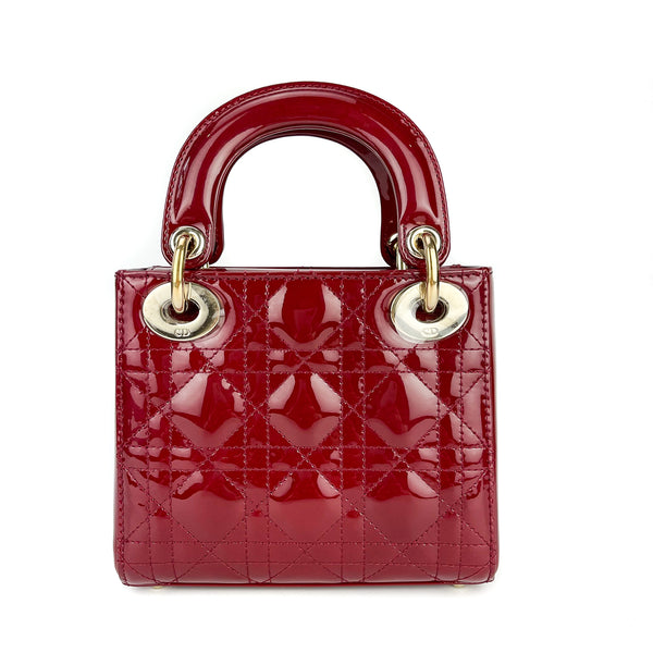 Christian Dior Mini Lady Dior Bag Champaign Gold Hardware in Cherry Red ...