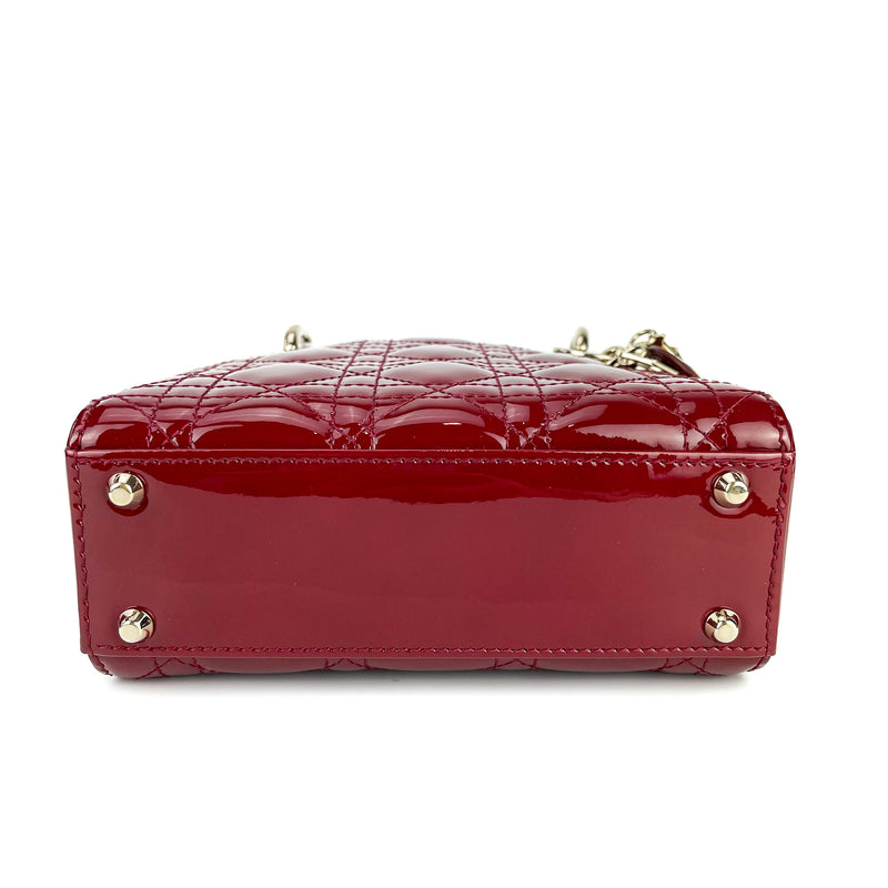 NEW in Lt ED BOX LADY DIOR Cherry Red Patent Cannage