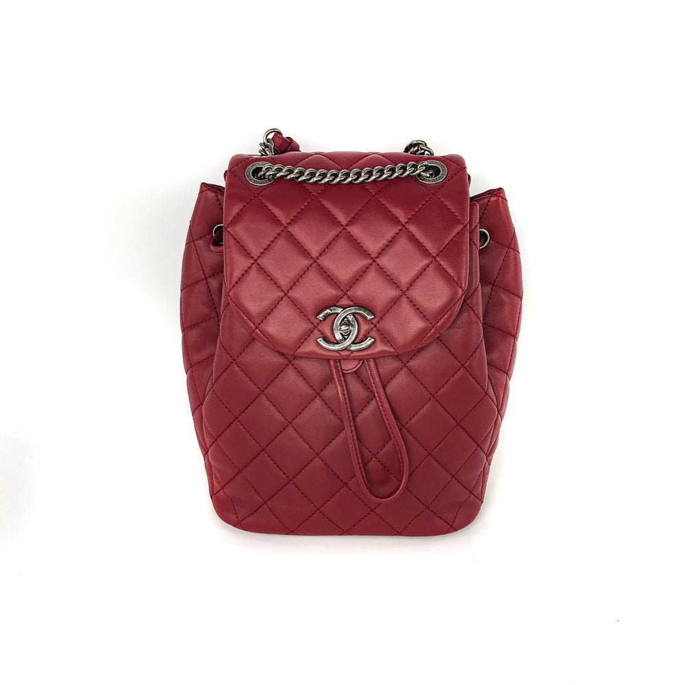 Quilted Backpack in Deep Red