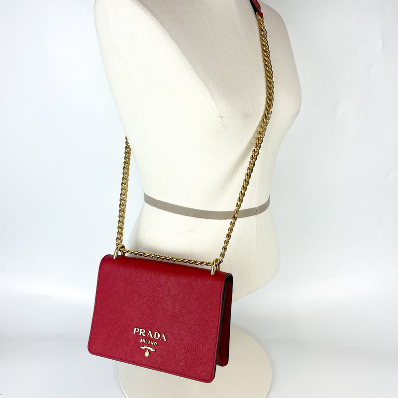 Prada Saffiano Camera Crossbody Red in Saffiano Leather with Gold