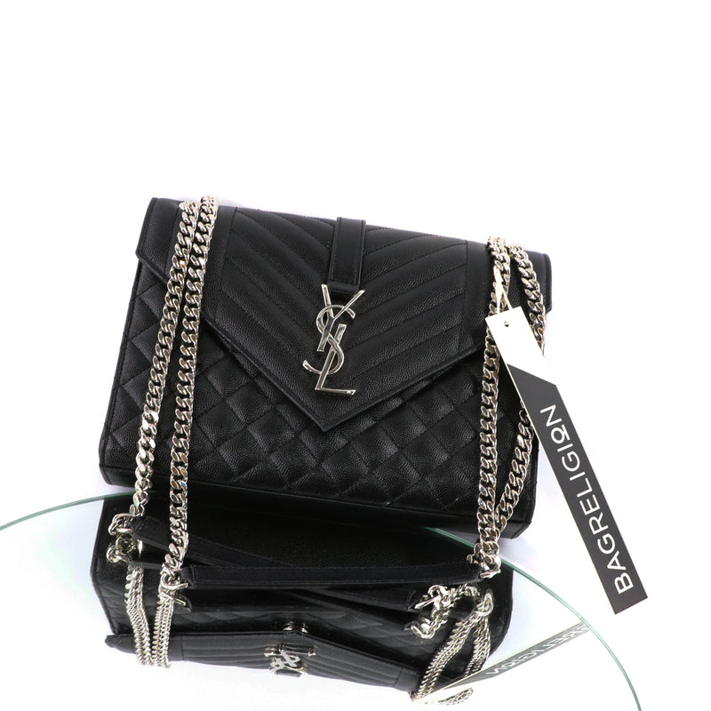 YSL medium Envelope flap bag in black Caviar leather bag - this is