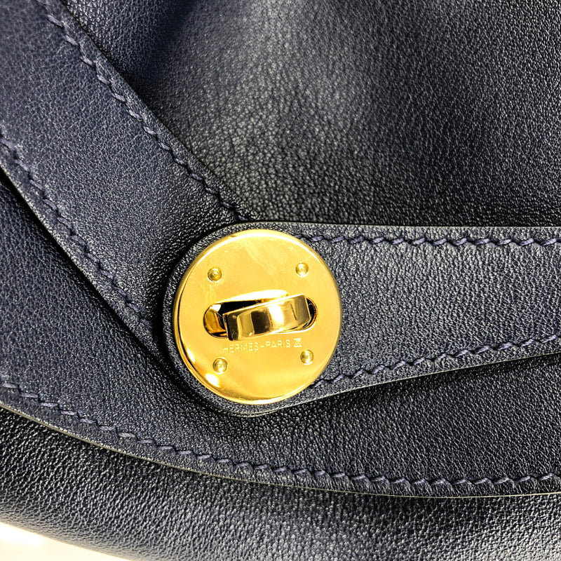Hermes Handbag Lindy 30 Blue Nuit with Rouge Tomate Interior Gold Hardware  (ghw) For Sale at 1stDibs