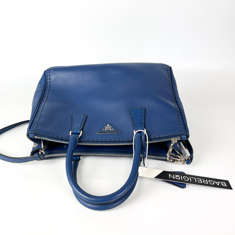 Prada Tessuto Nylon Blue Double Zip Calf Leather Crossbody Bag
