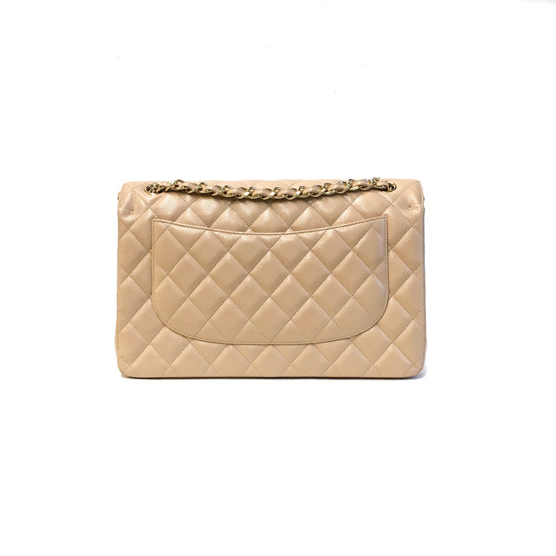 Double Flap Jumbo in Beige Caviar Leather