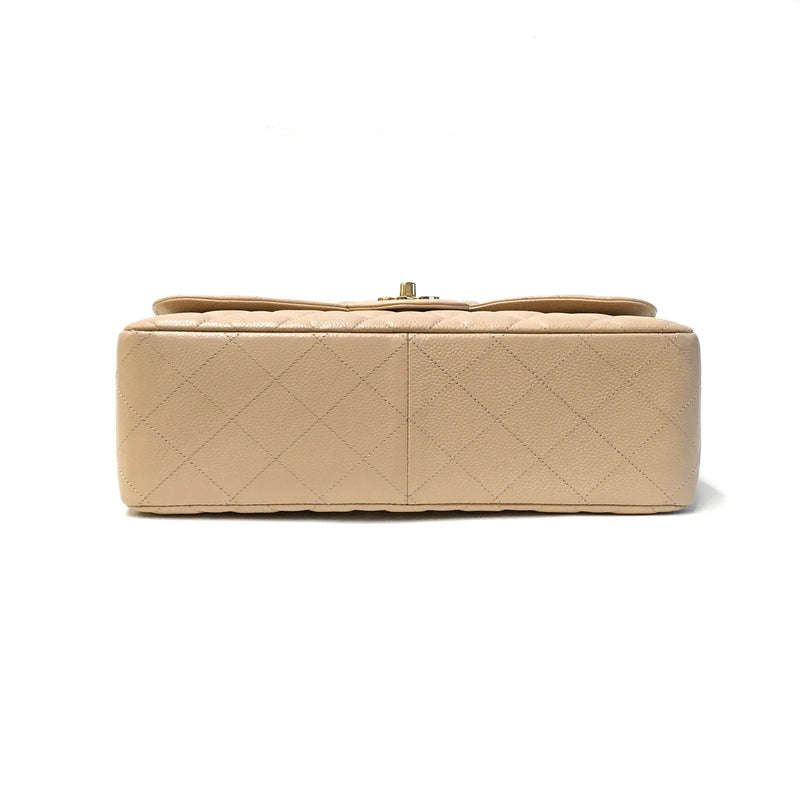 Double Flap Jumbo in Beige Caviar Leather