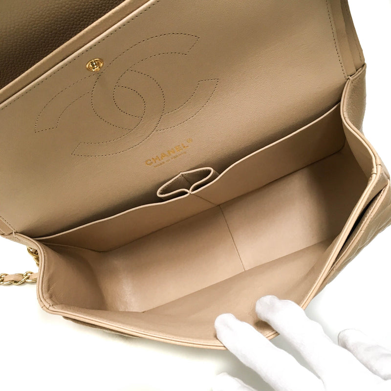 Double Flap Jumbo in Beige Caviar Leather