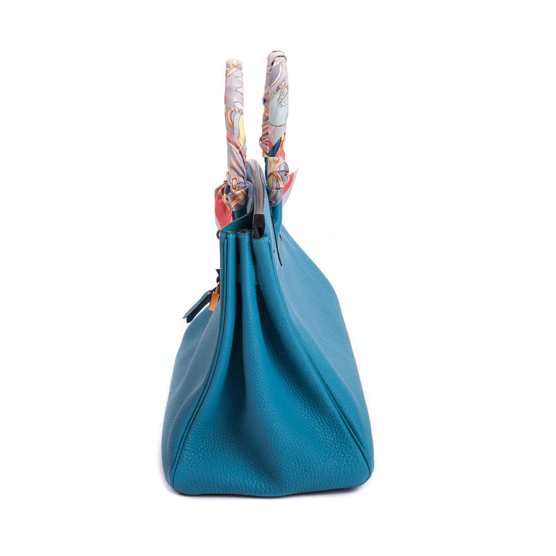 Hermès Ghillies Birkin 35 Ciel Doblis, Turquoise Togo & Blue Jean Swif