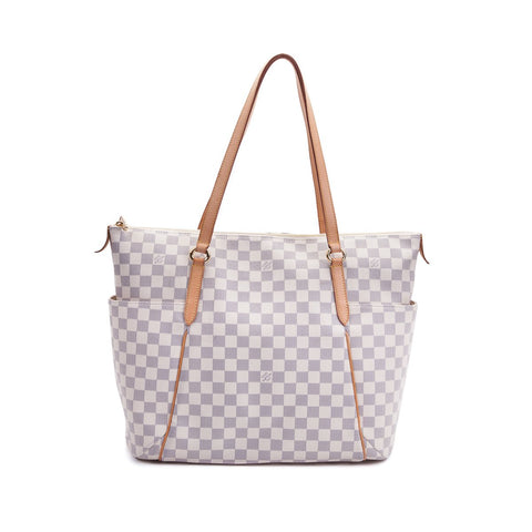 Auth Louis Vuitton Totally GM White Checkered Coated Canvas Shoulder Tote  Bag