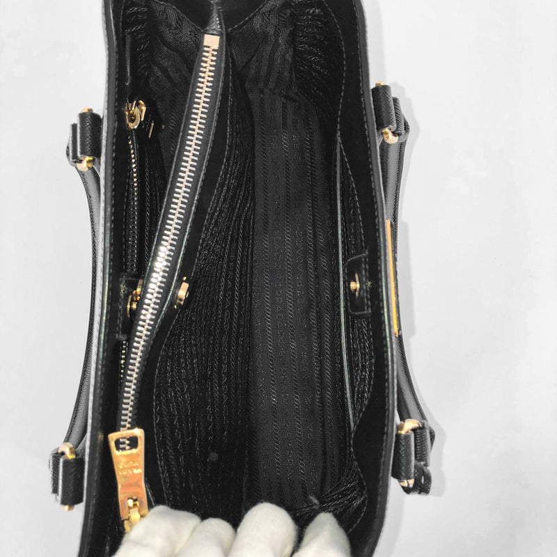 Prada Black Saffiano Leather Medium Galleria Double Zip Tote