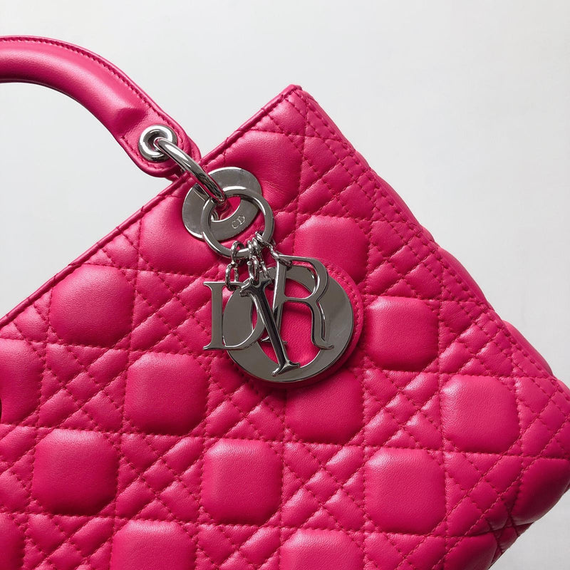 Christian Dior Lady Dior Medium Lambskin Cannage Magenta Pink - A World Of  Goods For You, LLC