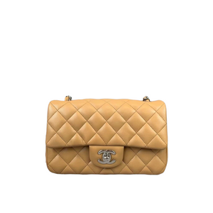 Mini Rectangle Classic Flap Lambskin Dark Beige SHW