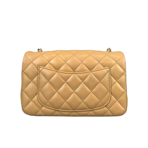 Mini Rectangle Classic Flap Lambskin Dark Beige SHW