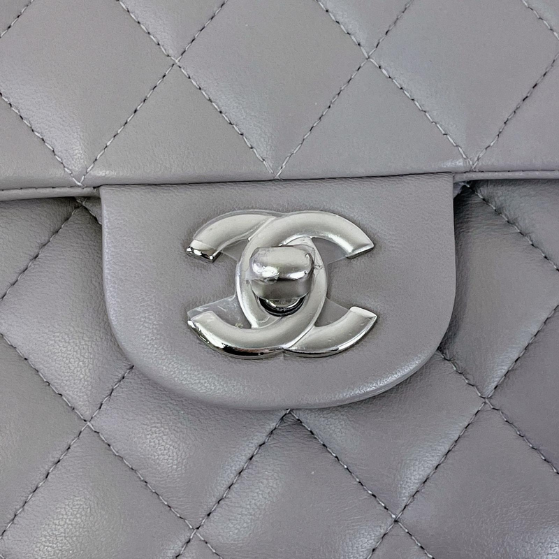 Chanel 19B Grey Lambskin Quilted Classic Flap Small SHW