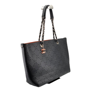 Large Perforated Shopping Tote Caviar Black SHW