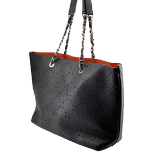 Large Perforated Shopping Tote Caviar Black SHW