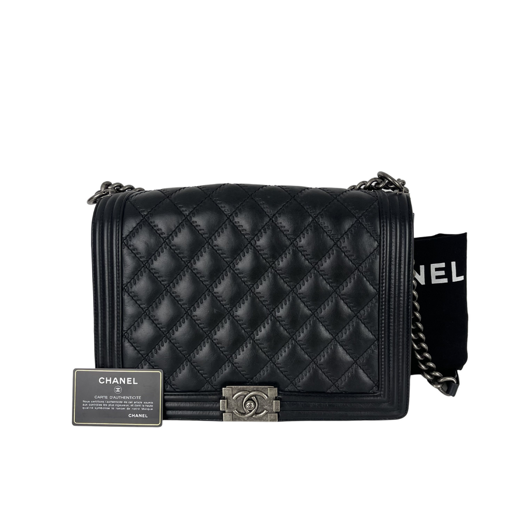 Large Le Boy Quilted Calfskin Black RHW