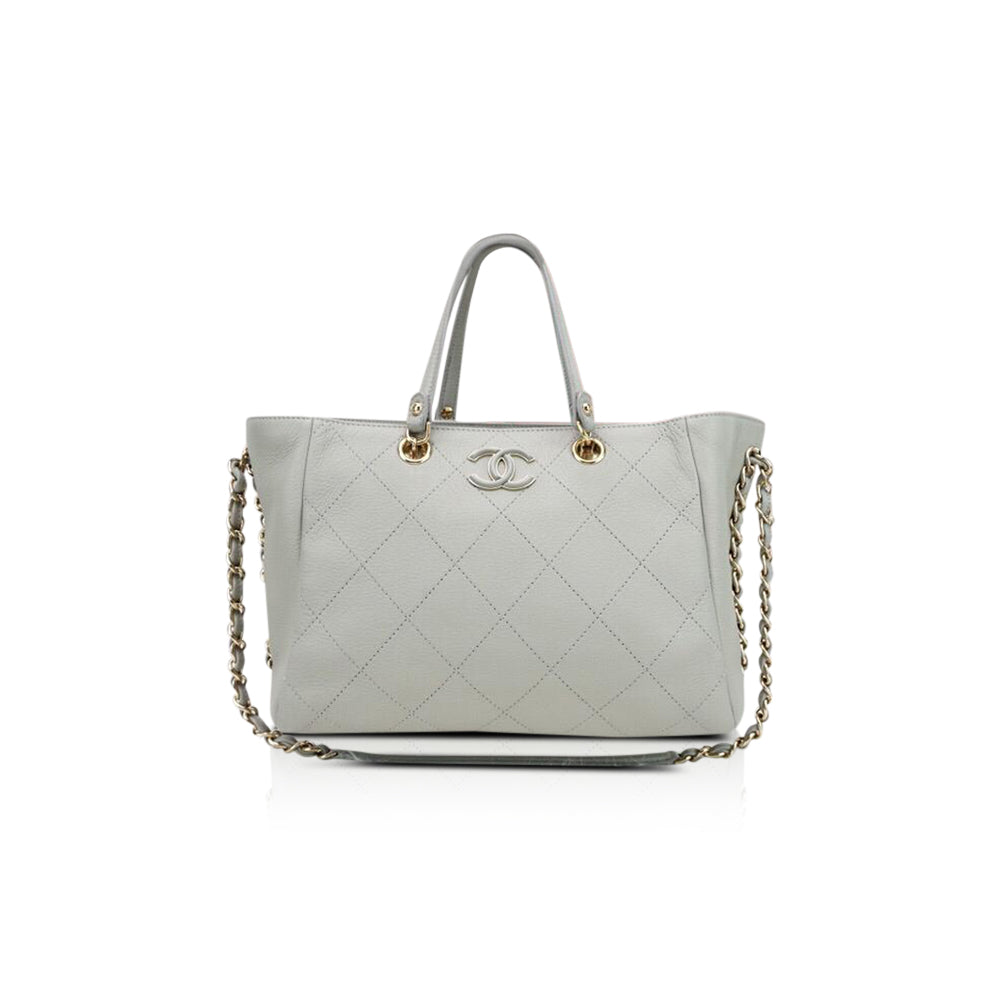 Chanel shopping bag discount grey