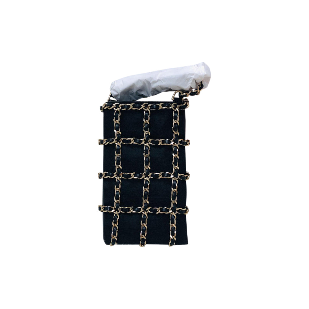 Phone Bag with Chain in Lambskin and Gold-Tone Metal