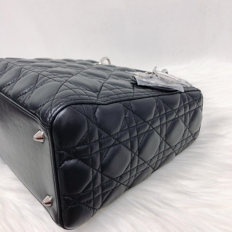 Dior Lady Dior Bag Cannage Lambskin Medium Black in Cannage Lambskin with  Silver-tone - US