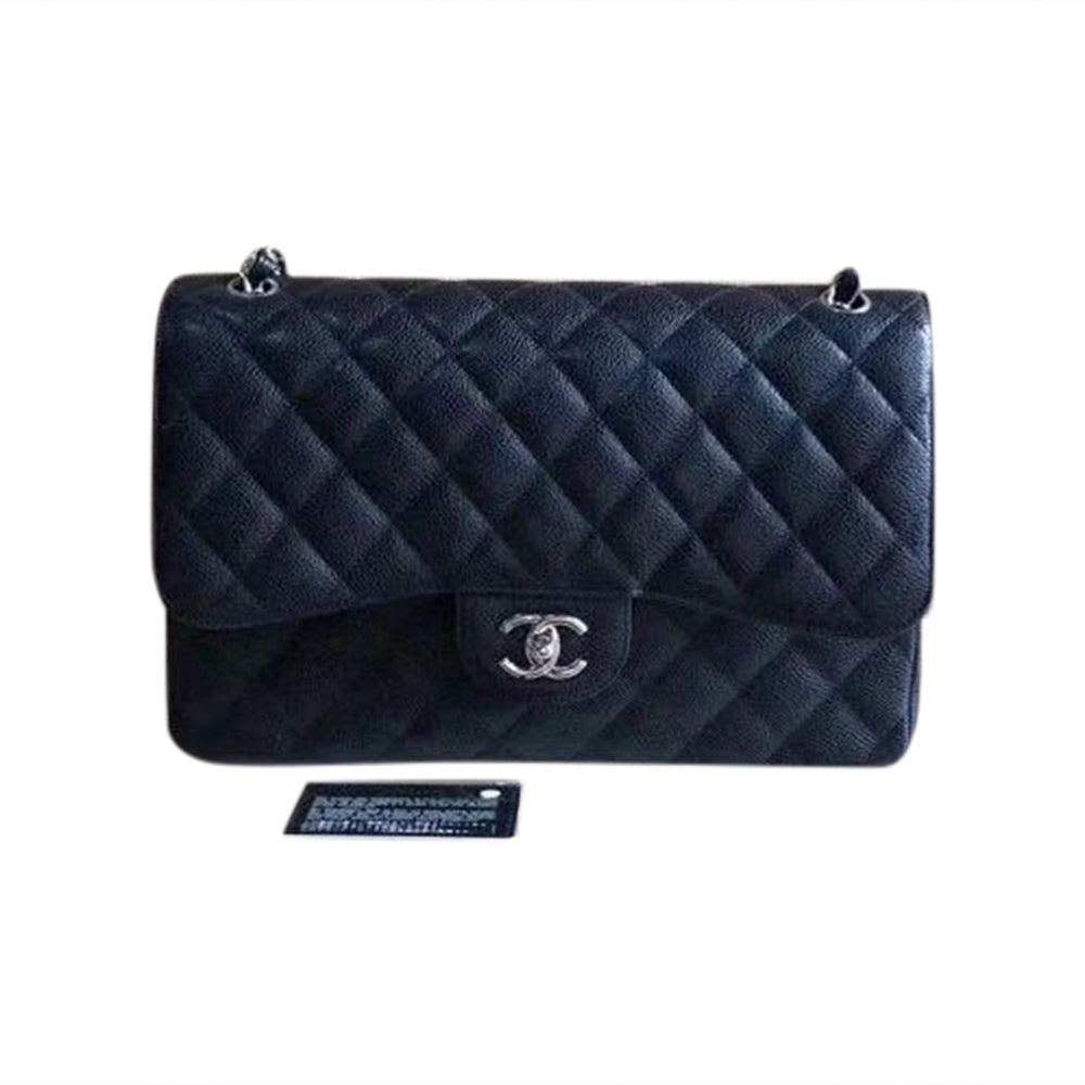 Classic Double Flap Jumbo Bag in Black Caviar with SHW