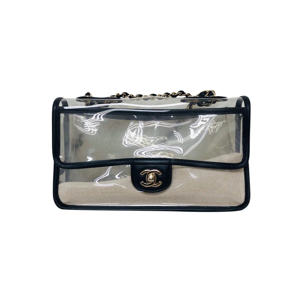 Classic Coco "Sand by the Sea" Runway Flap Bag in Black and PVC