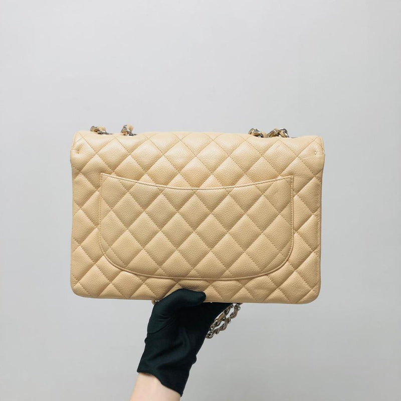 Jumbo Single Flap in Beige Caviar with SHW