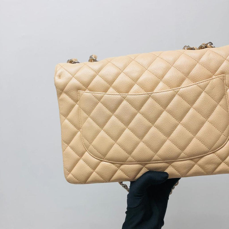 Jumbo Single Flap in Beige Caviar with SHW