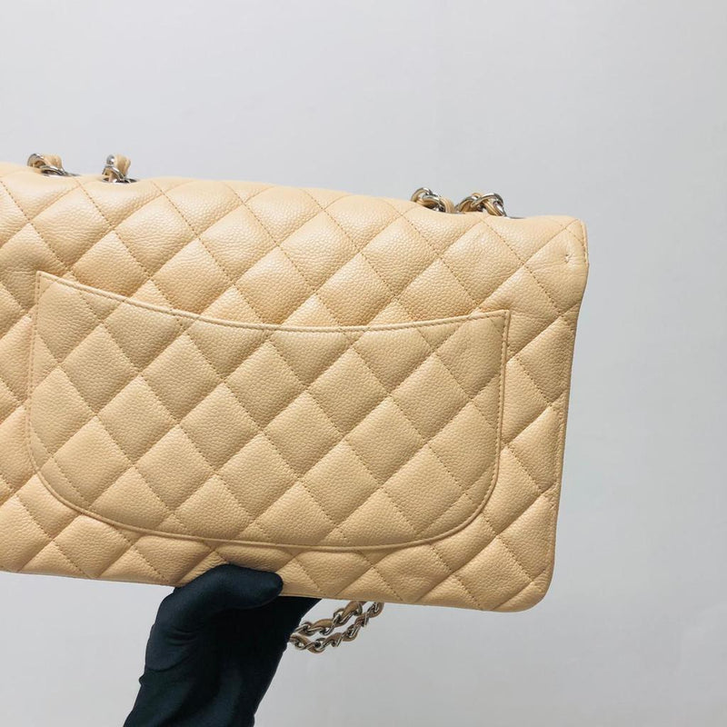 Jumbo Single Flap in Beige Caviar with SHW