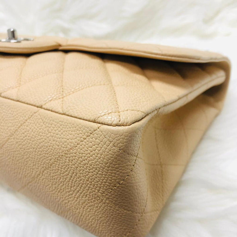 Jumbo Single Flap in Beige Caviar with SHW