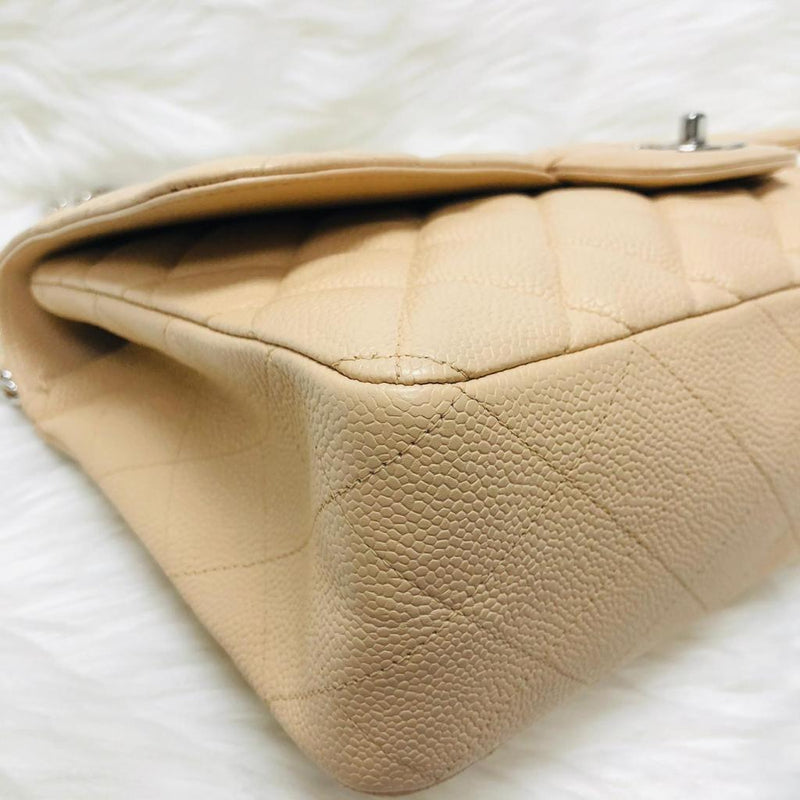 Jumbo Single Flap in Beige Caviar with SHW