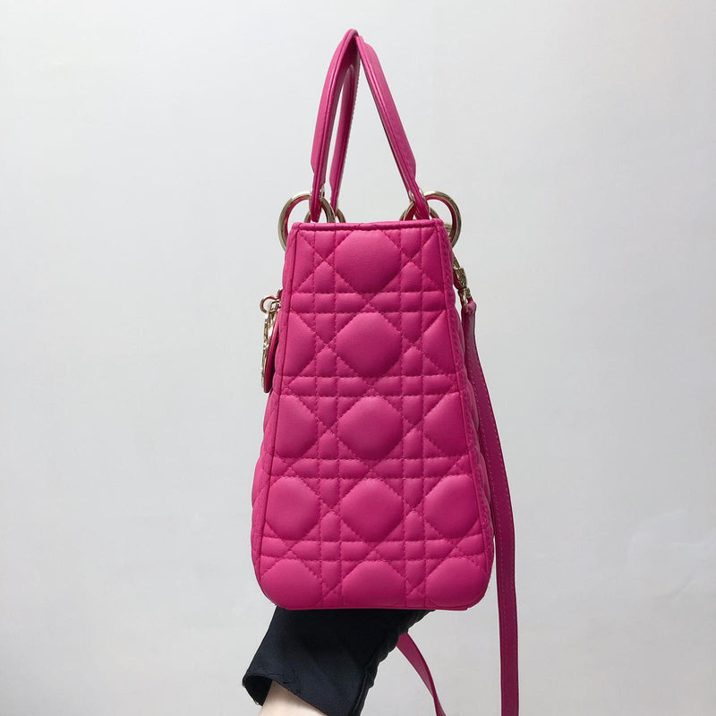Christian Dior Medium Lady Dior in Fushia Lambskin Leather – STYLISHTOP