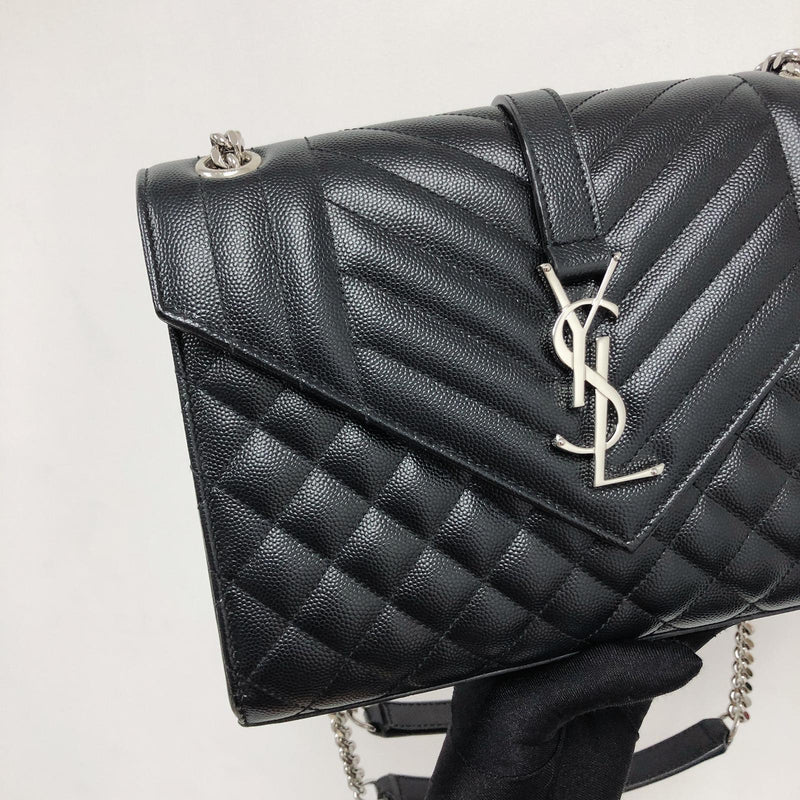 Envelope Large Bag in Croc Embossed Black Leather SHW