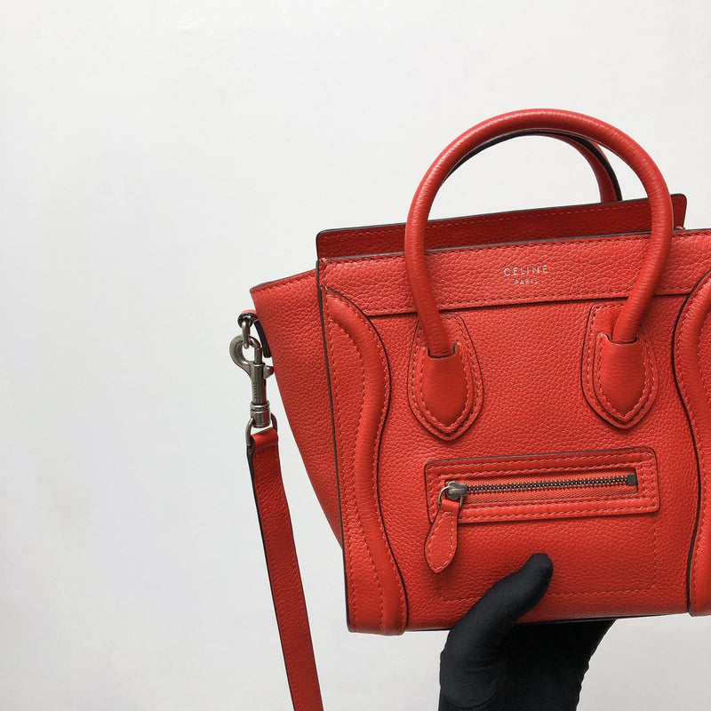 Red Mini Celine luggage with Hermes Twilly scarf.