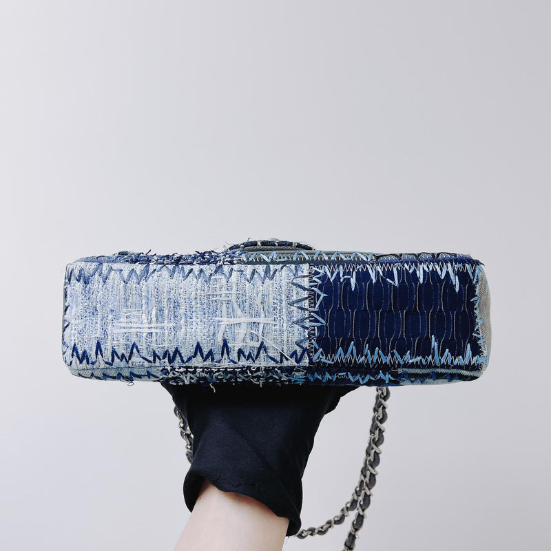 Chanel Blue Tweed, Textile And Leather Patchwork Denim Jumbo