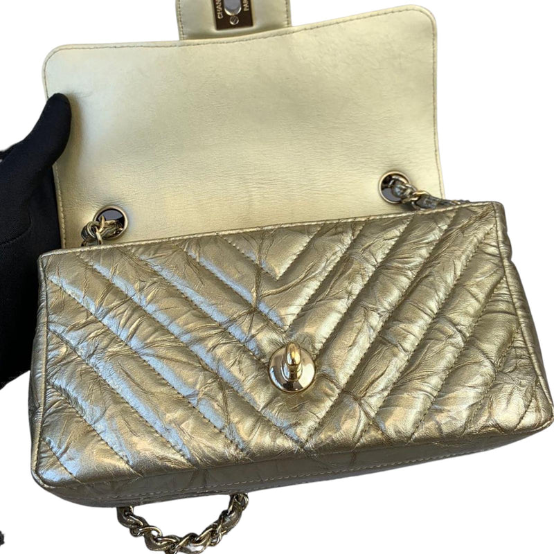 Mini Flap Crumpled Calfskin Gold GHW