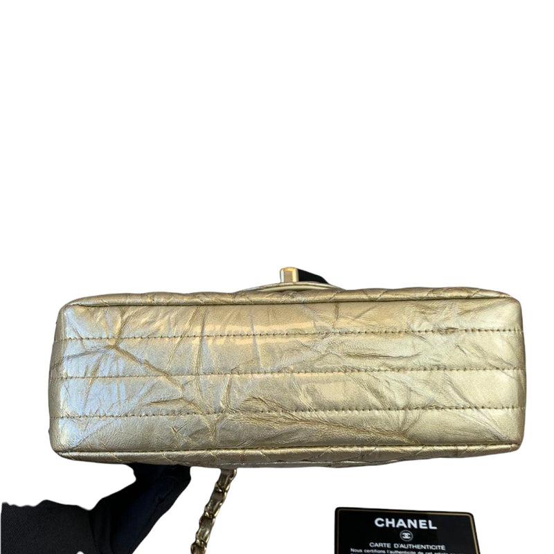 Mini Flap Crumpled Calfskin Gold GHW