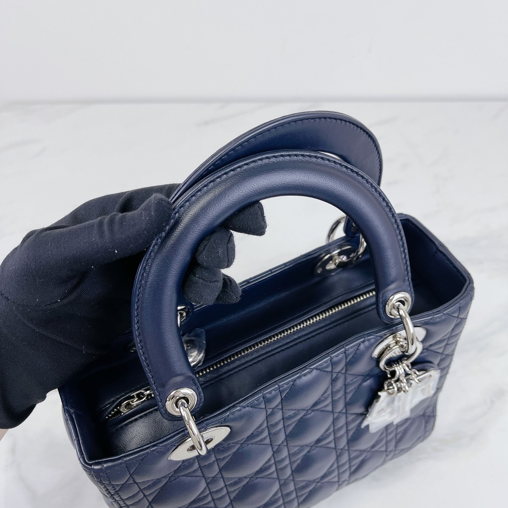 Lady Dior Medium Lambskin Navy Blue SHW Bag Religion