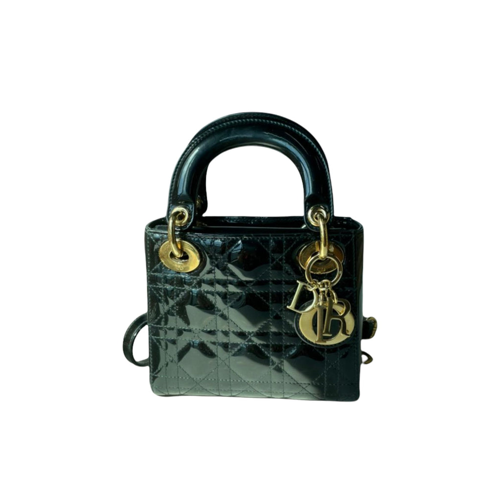 Lady Dior Mini Patent Dark Grey GHW