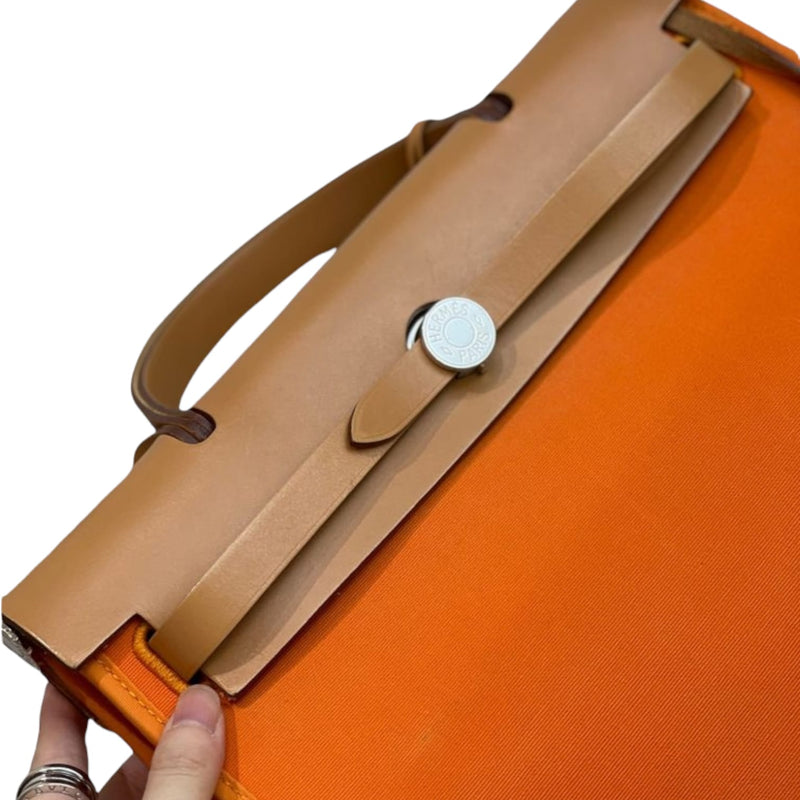 Hermes PHW Herbag PM 2 way Shoulder Handbag Canvas Orange 9T/37