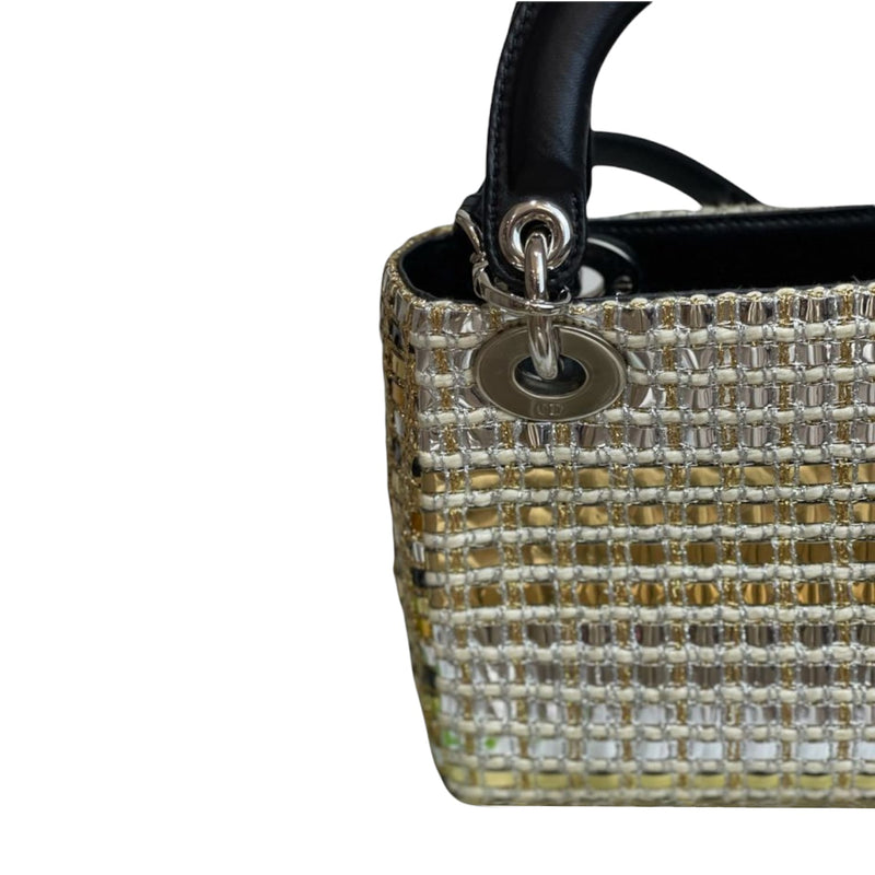 Mini Lady Dior Gold and Silver Braided Metallic Tweed SHW