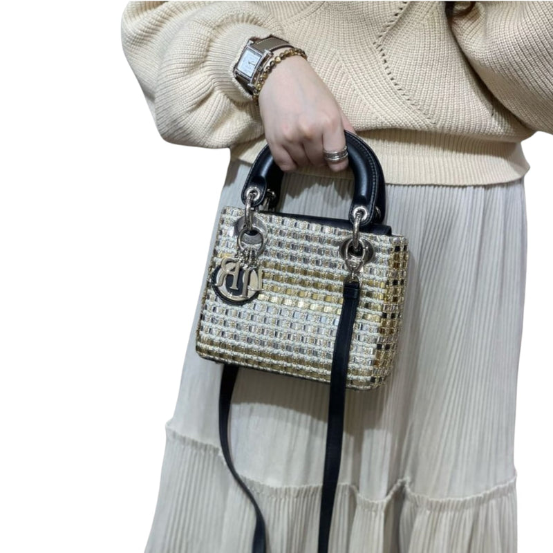 Mini Lady Dior Gold and Silver Braided Metallic Tweed SHW