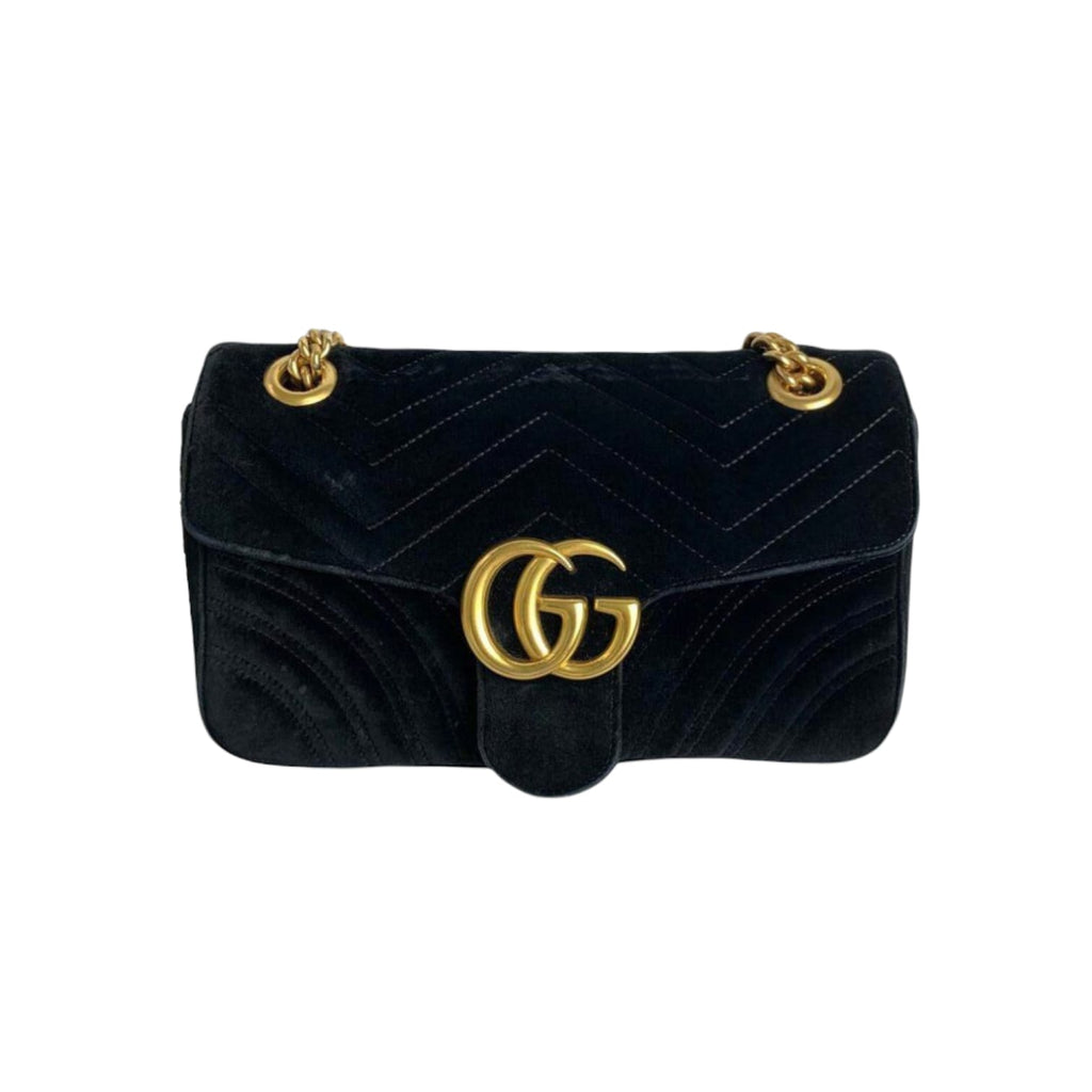 Small GG Marmont Matelasse Velvet Blue GHW