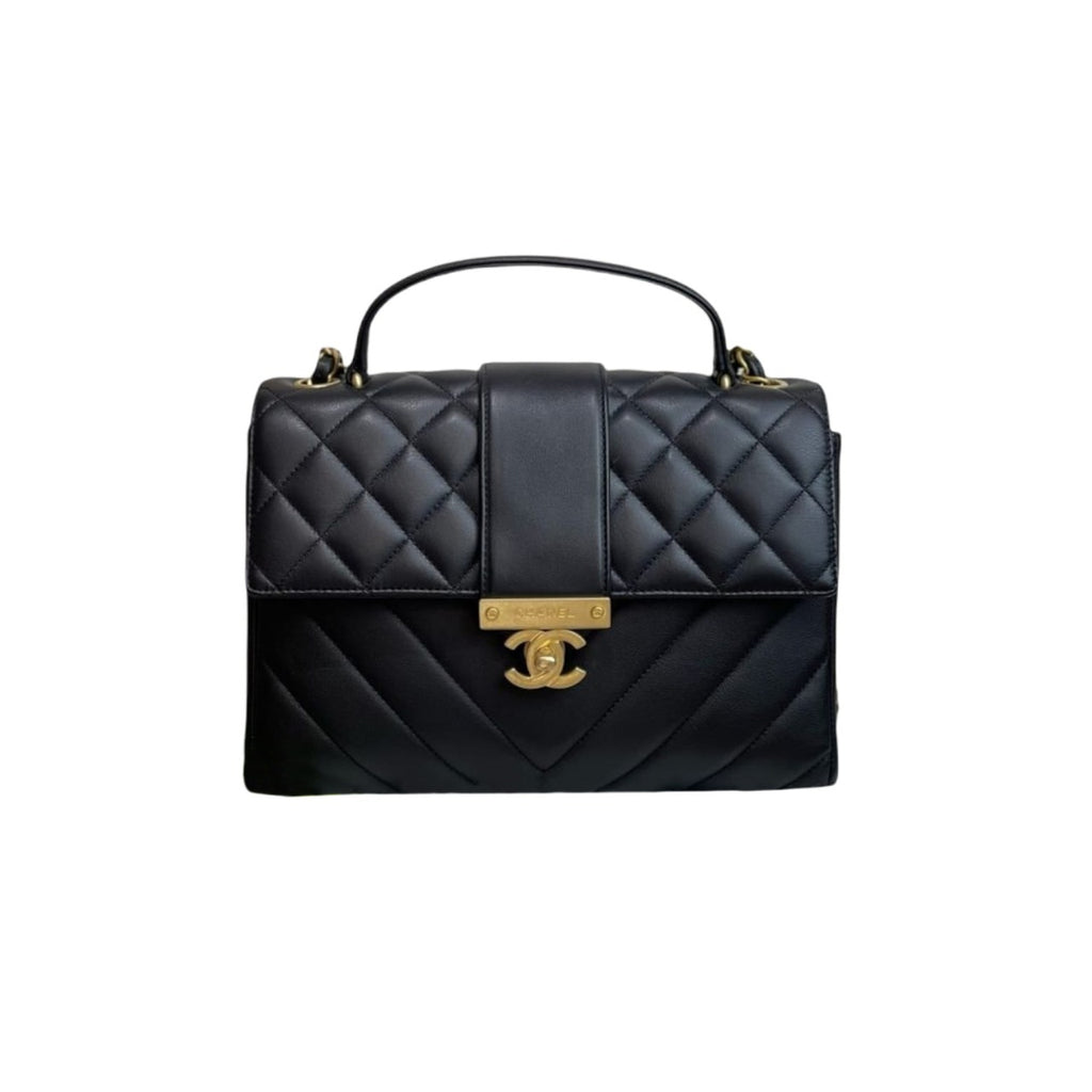 Gold Class CC Top Handle Quilted Calfskin Black GHW